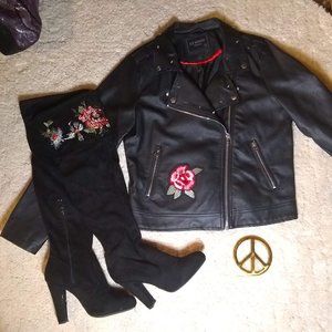Boots Leather Suede Over the Knee High with Jacket